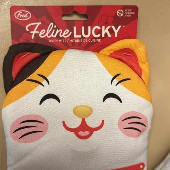 Fred Feline Lucky Cat Oven Mitt - & Lucky Cat statue with waving paw!! NEW!! - Picture 5 of 8
